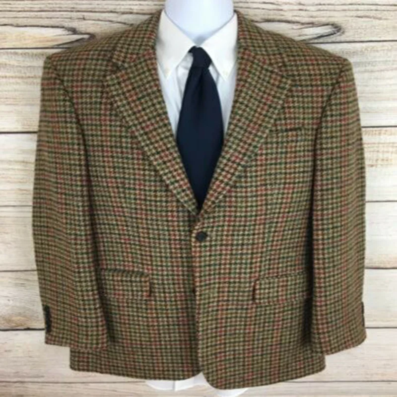 Мужской твидовый блейзер с узором гусиные лапки классический костюм отложным