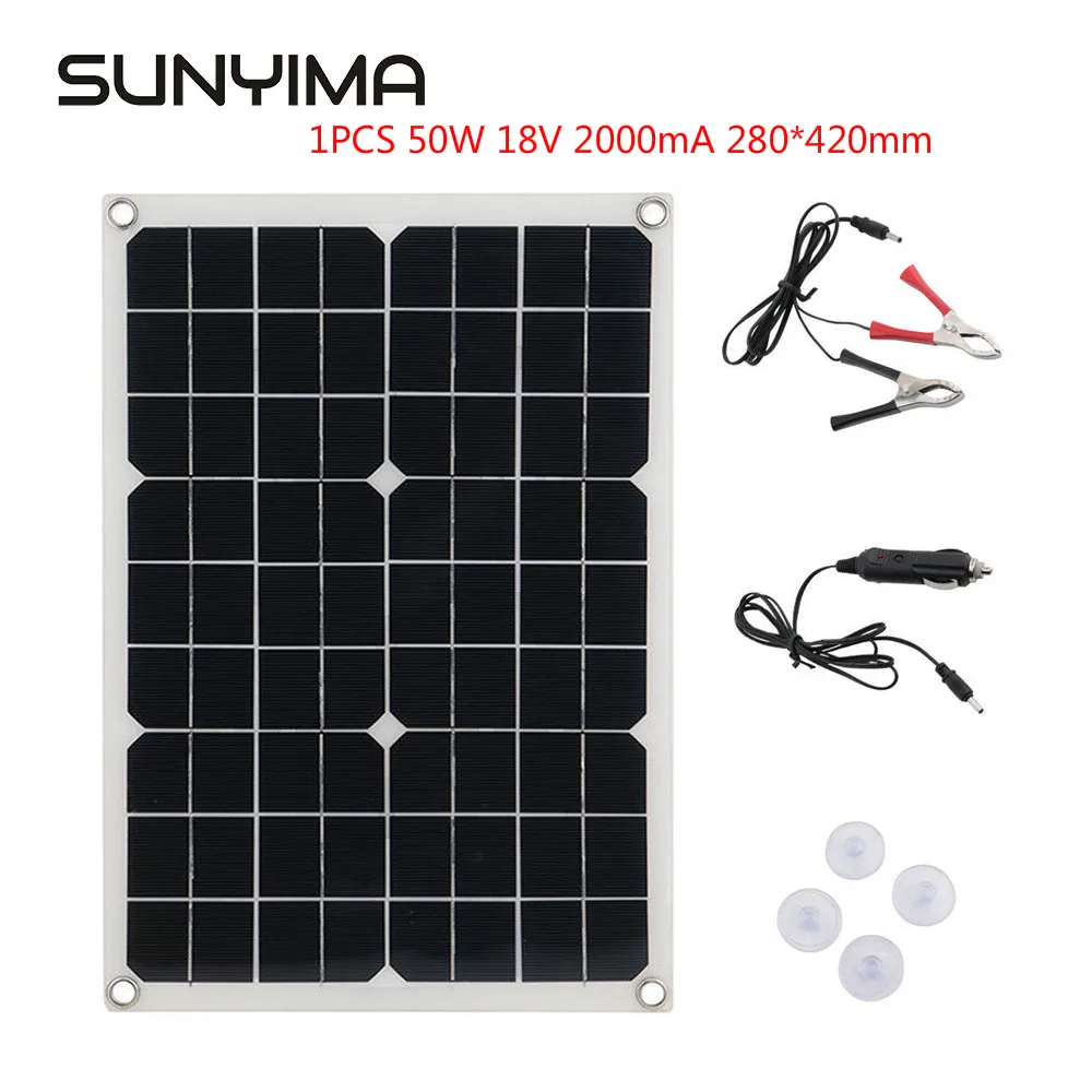 Портативная Водонепроницаемая солнечная панель SUNYIMA 50 Вт 18 в 280 мА 420 х