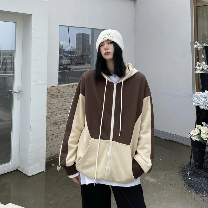 

Plus Size Hooded Jacket Zip-up Coat Angel Printing Loose Long Sleeve Pockets Streetwear Hip Hop Fashion Men Women Sweatshirt