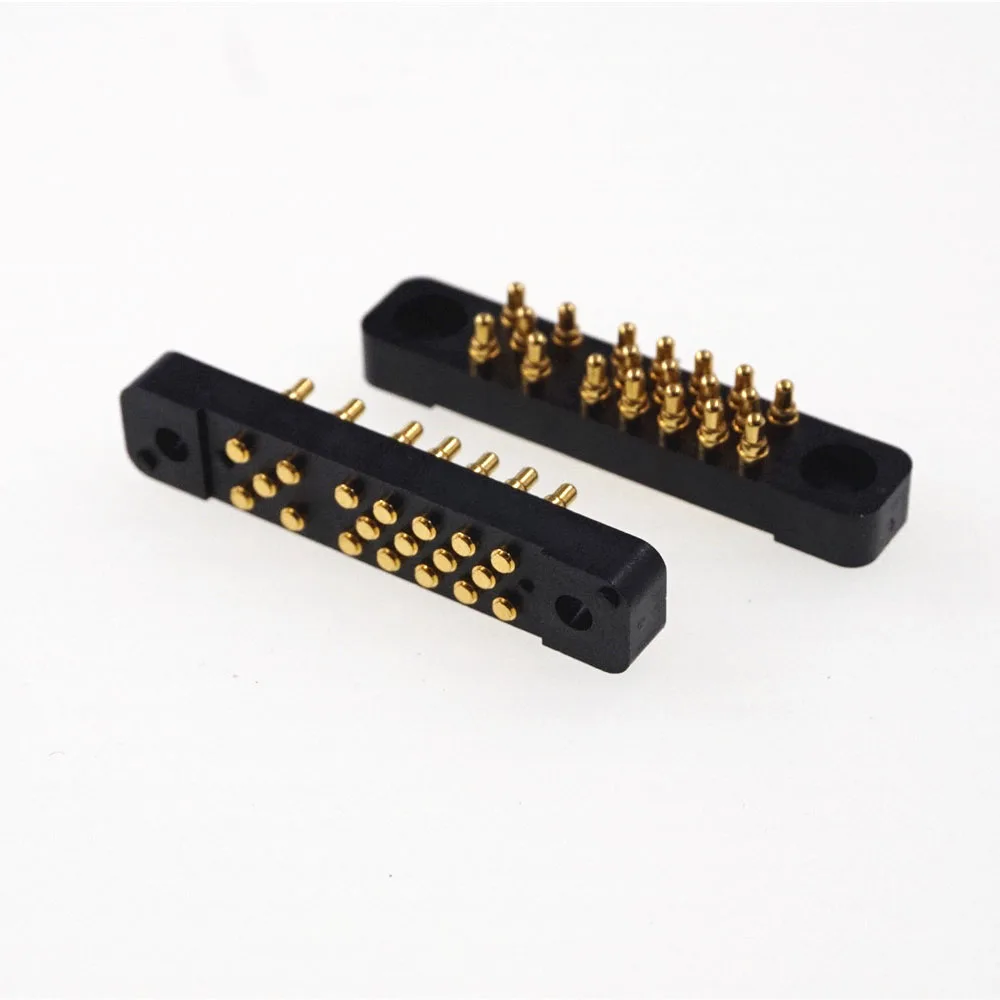 1 Pair Male Female Spring Loaded Pogo Pin Connector 19 Pins Panel Mount Flange PCB SMD 2A 12V Gold Plated 3 Rows 14+5 Position |