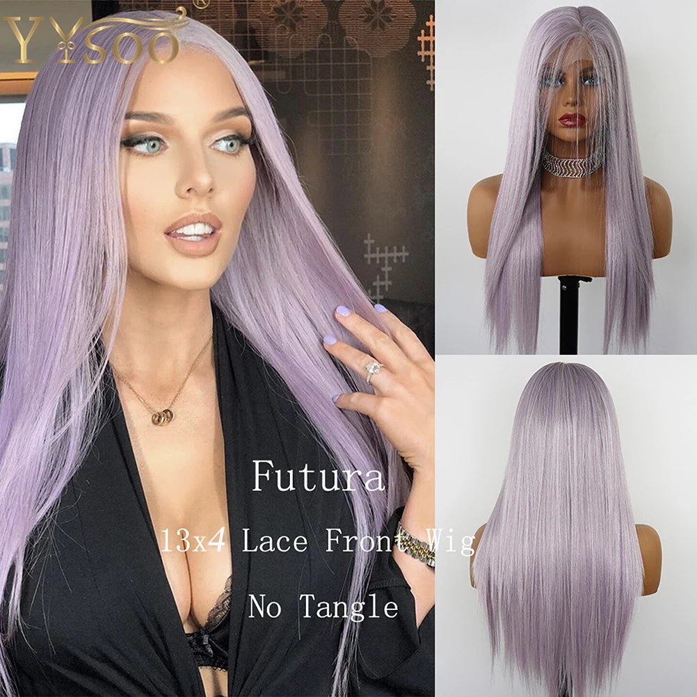 YYsoo Long Mixed Highlights Futura Lace Front Wigs For White Women 13x4 Silky Straight Glueless Synthetic Purple Wig  Baby Hair
