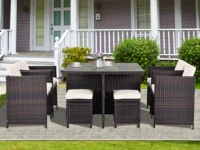 9 pcs outdoor furniture rattan conversation set with cushions patio rattan dining set 1 table4 chairs4 ottomansus depot