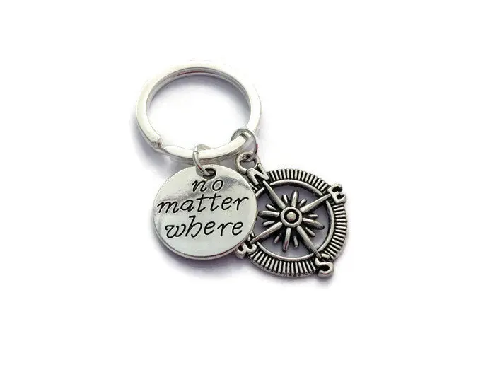

No Matter Where Alphabetic Letter Compass Pendant Key Chain Friend Gift