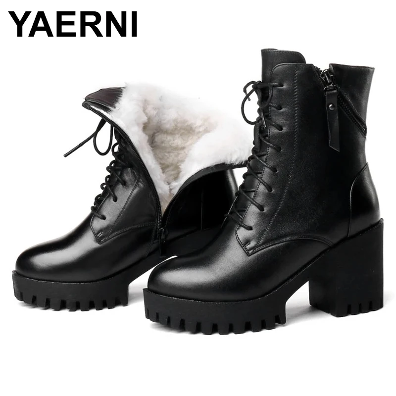 

YAERNI Women bare boots 2021 new genuine leather women boots natural wool warm women winter naked boots winter women shoe