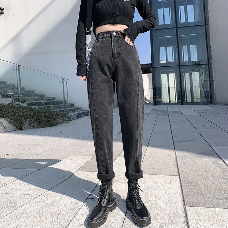

TongSiHai Jeans Women Ladies High Waist Harem Pants Girls Students Loose Straight Denim Pant Casual Streetwear Vaqueros Mujer