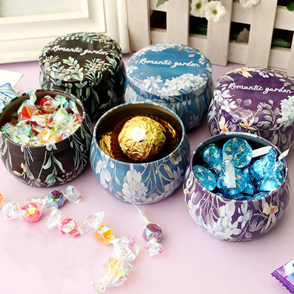 Retro Round Tin Box Tea Candy Jewelry Coin Storage Container Case Candle Holder Wedding Favor Gifts