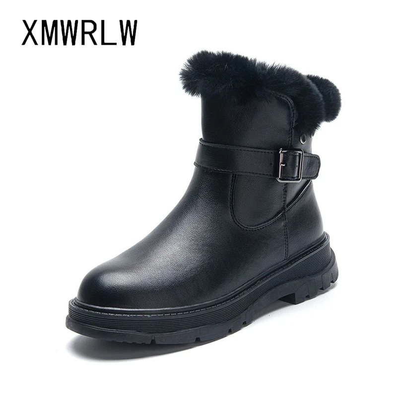 

Женские кожаные ботинки XMWRLW, теплые ботинки с плюшевой подкладкой, ботильоны на резиновой подошве, размера плюс, 43
