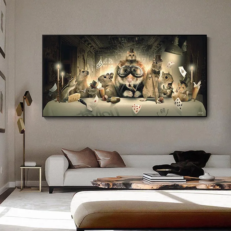 

Gentleman's Squirrel At The Table Canvas Paintings Posters and Animals Playing Poker Prints Wall Art Picture for Living Room