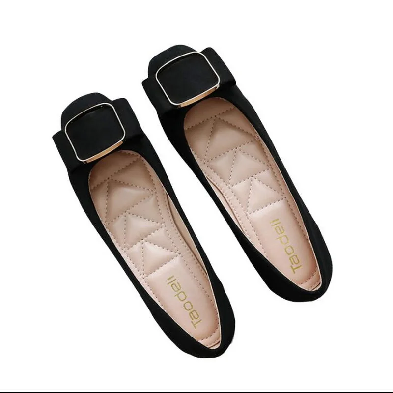 Womens Flat Shoes 2021 Spring Soft Square Toe Ballet Flats Square Buckle Comfort Slip on Flat Shoes Woman 31-45
