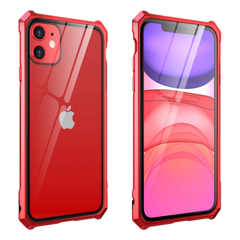 Роскошный металлический корпус для iphone 11 Pro Max, задняя крышка из закаленного стекла для iphone 11 Pro, алюминиевая рамка для iphone 11 - Цвет: red