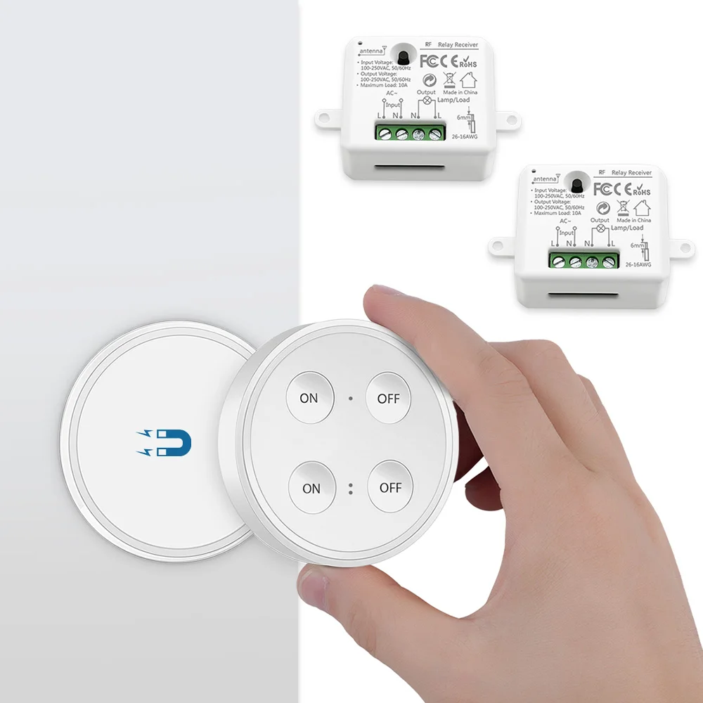 Wireless Light Switch Remote Control Dual ON OFF 220V Up to 200m Wall Push Button or Portable No Wires and Limit Easy to Install
