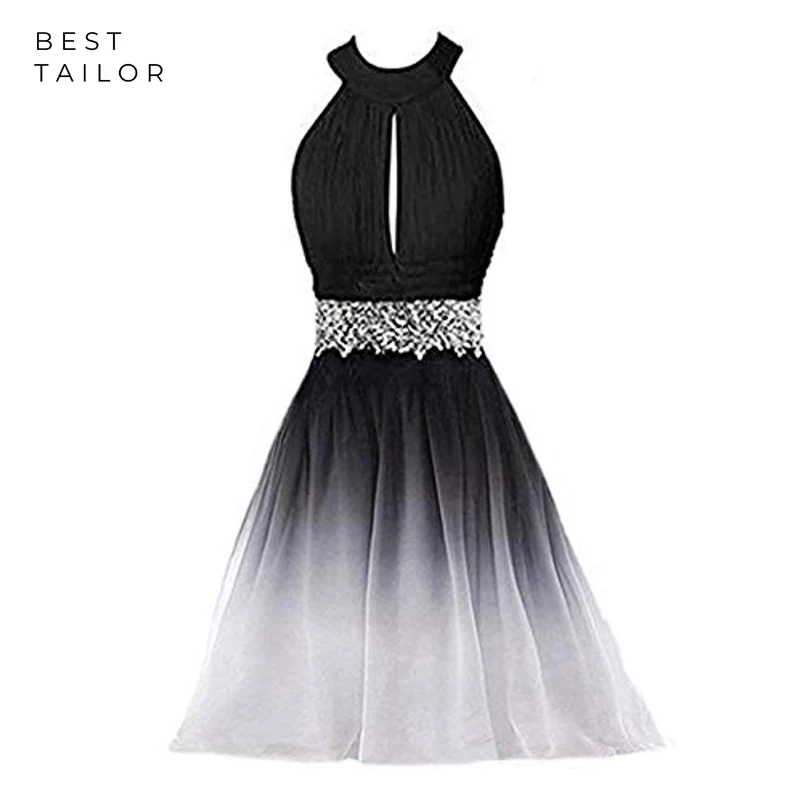 

Gradient Prom Dresses Short Gradual Halter Beaded Waist Slit Chest Party Gowns vestido de fiesta largos elegantes de gala noche