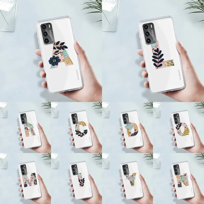 

Custom 26 letter flower Phone Case Transparent For Huawei 8 7 6 5 4 3 2 pro SE i E Soft TPU Clear Mobile Bags Coque