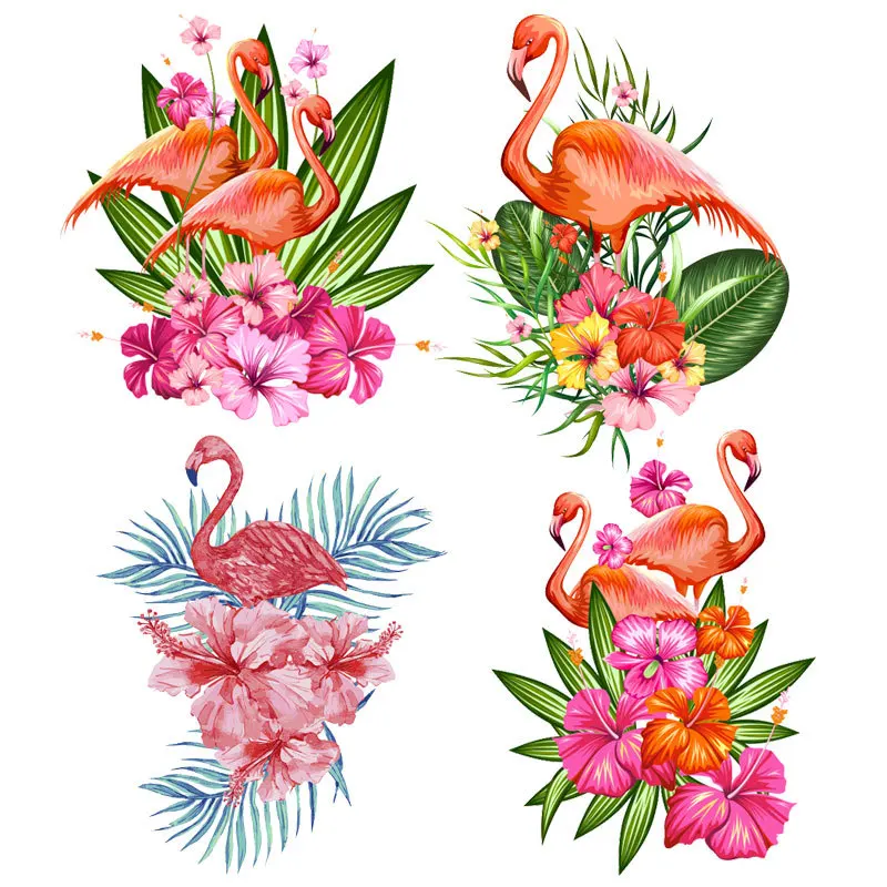 

Flowers Flamingo Iron-on Transfers for Clothing Thermoadhesive Patches on Clothes Vinyl Heat Transfers Sticker Applique Backpack