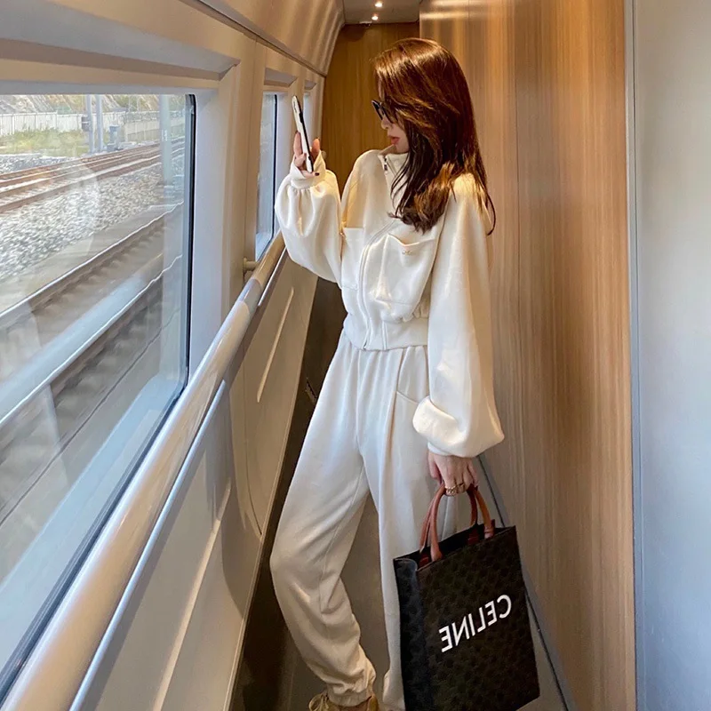 

Casual Fashion Suit Women's Spring and Autumn Korean Sports Sweater Online Celebrity Fried Street Tooling Two-piece Tide