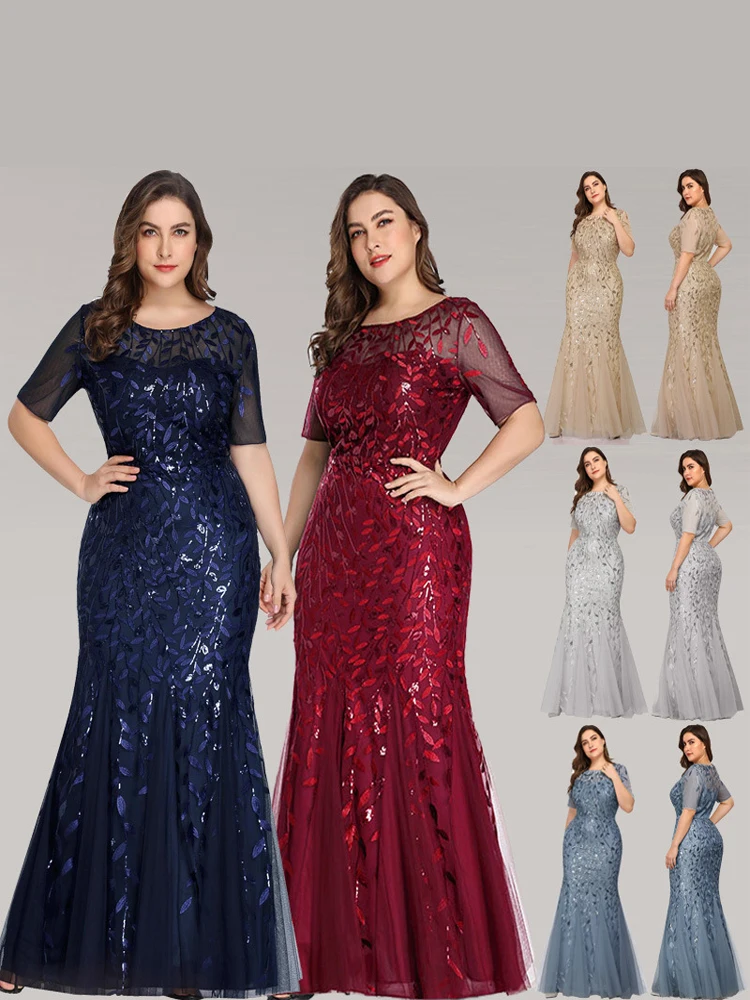 Это Yiiya вечернее платье с круглым вырезом Robe De Soiree, короткий рукав, расшитое блестками, Русалка, женские вечерние платья, Длинные вечерние платья C545