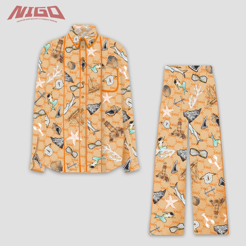 

NIGO BBR 21SS Women's ocean silk shirt + wide leg pants #nigo11043