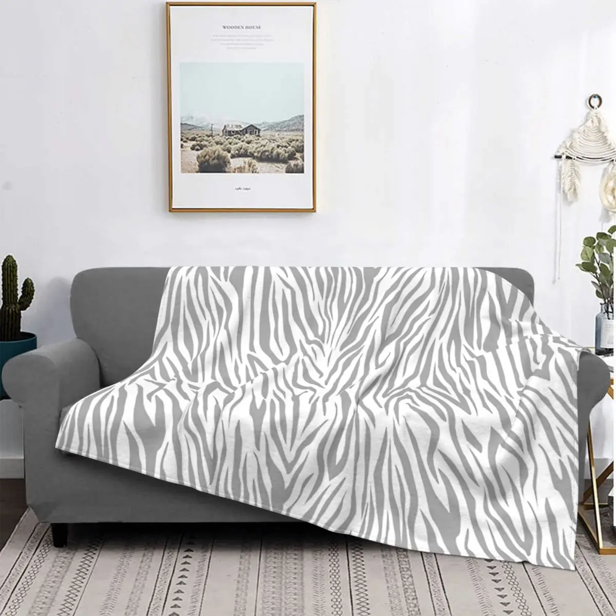 

Modern Gray White Vector Zebra Print Pattern Fleece Throw Blankets Animal Skin Texture Blanket for Bedding Warm Bedding Throws