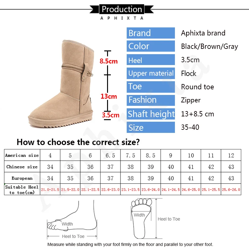 APHIXTA/высокие зимние сапоги женская зимняя обувь на молнии с двусторонней