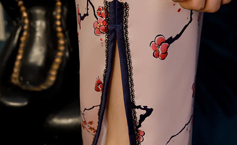 SHENG COCO женские сексуальные розовые цветы длинные Qipao национальные китайские платья свадебные Плюс размерное Ципао тонкий розовый шелк Qipao 4XL