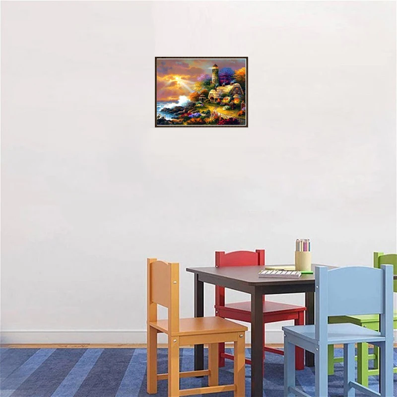 DIY 5D бриллианты живопись вид на море пляжный дом Бриллиантовая Вышивка Дерево