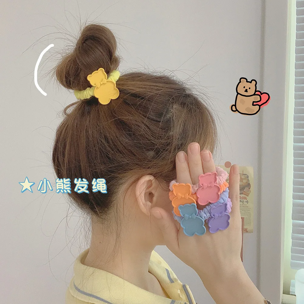 

1pc Cartoon Candy Color Bear Shape Hair Rope Children's Elastic Hair Bands Girls Cute Hair Ties Ropes Stripe Ponytail Holder