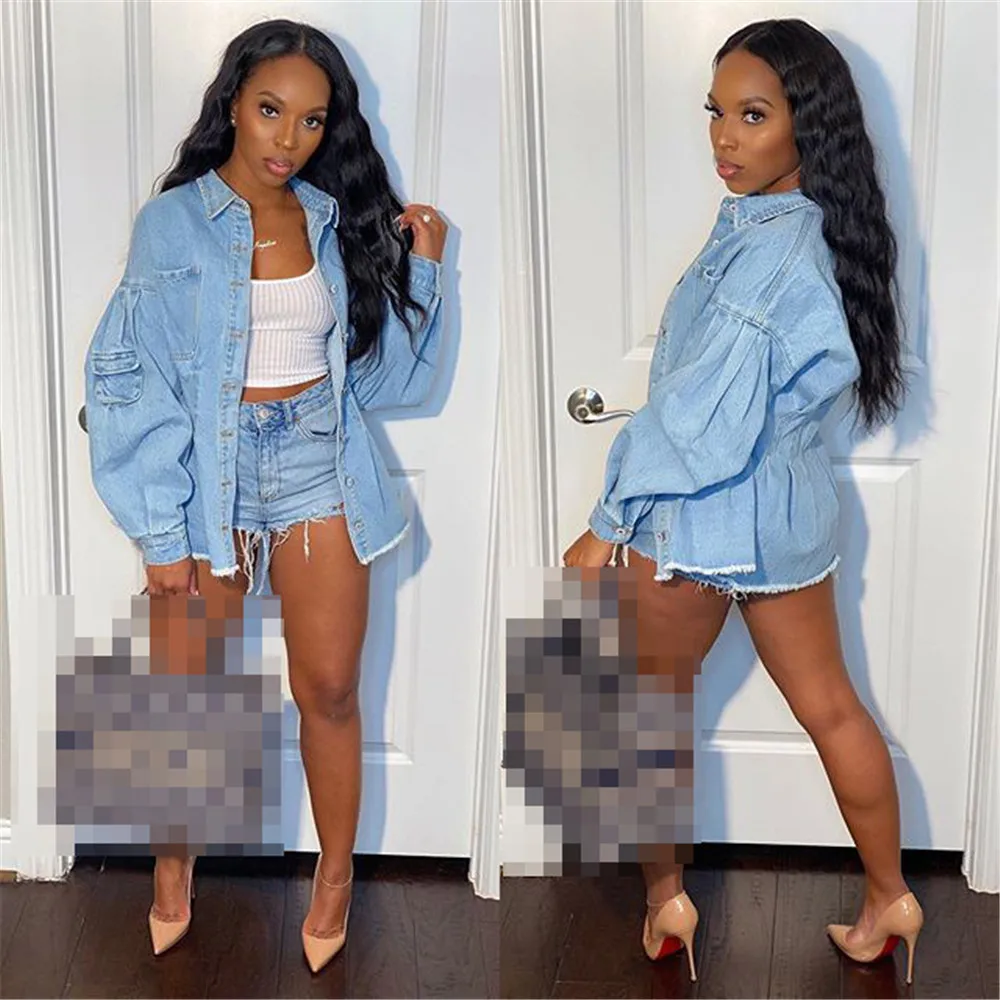 

Hot sale denim jacket casual denim jacket women's slim top retro ladies jacket fashion denim jacket loose ripped denim jacket