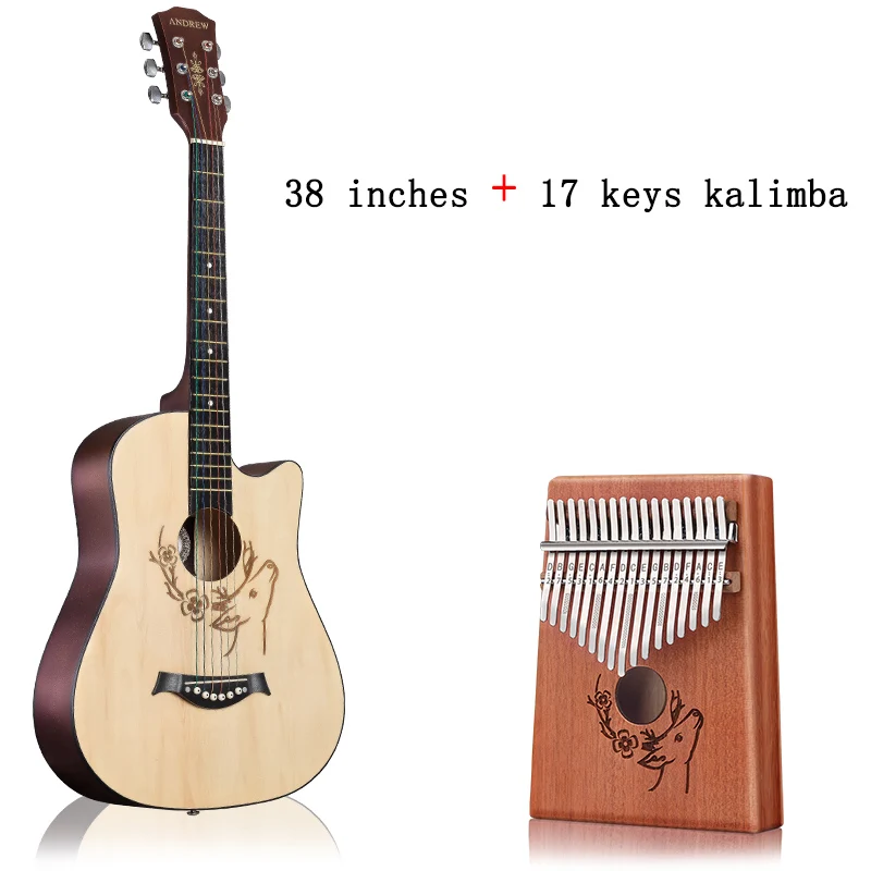 38YMXL-17YM Эндрюс 38/41 дюймов народная гитара из красного дерева collocate укулеле калимба олень тотем акустический музыкальный инструмент - Цвет: 38YMXL-17YM