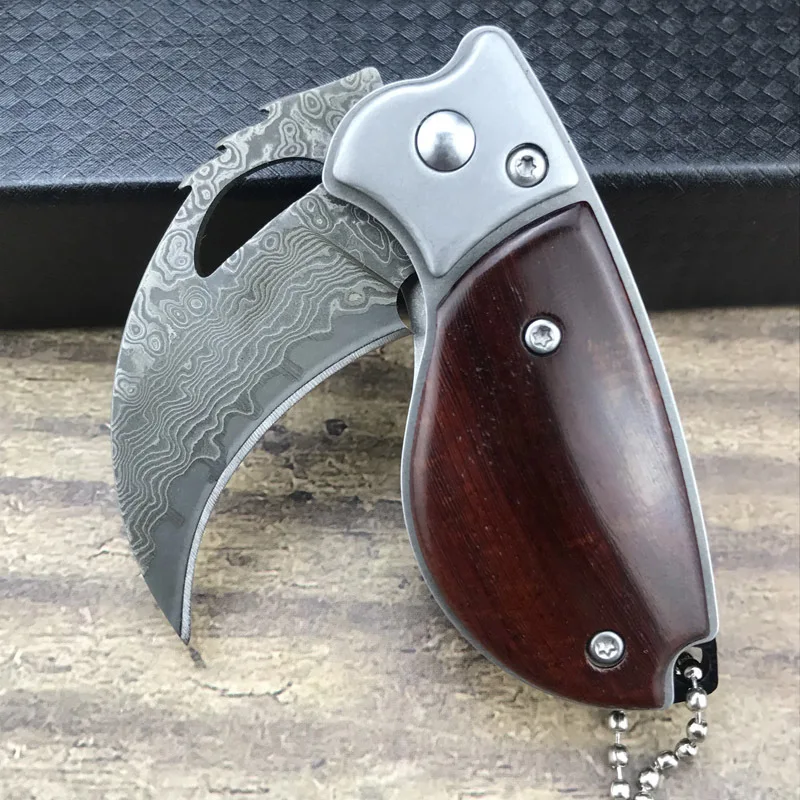 Складной мини-нож из дамасской стали карманный Клинок с узором лезвие деревянная