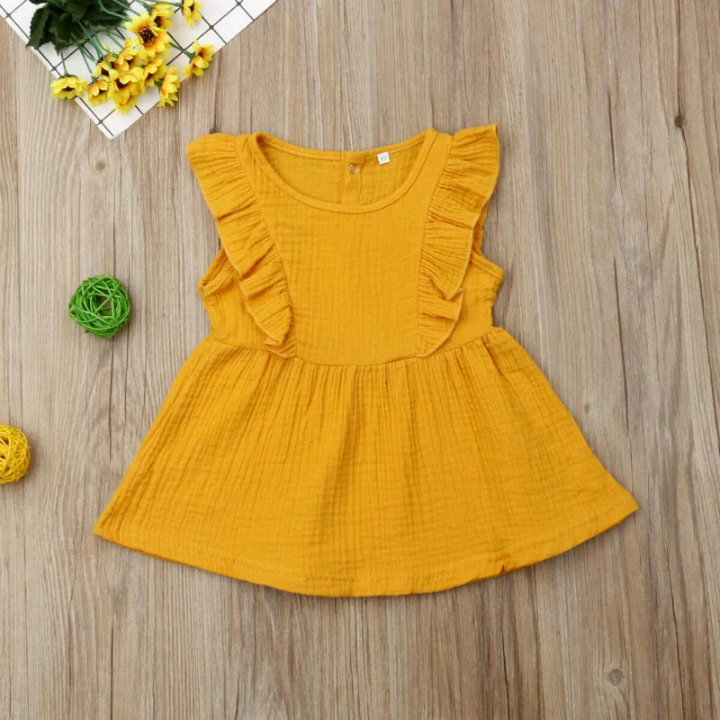 Модное детское однотонное праздничное платье принцессы с рюшами для маленьких