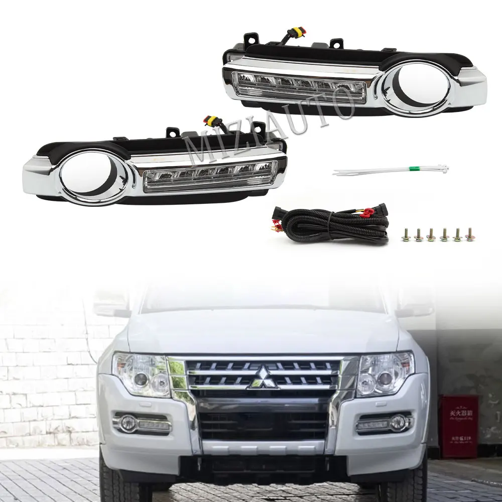 Mitsubishi Pajero Montero için 2015-2020 LED DRL farlar montero v93 v95 2015-2018 v98 v8 kapak izgara çerçeve sis farları
