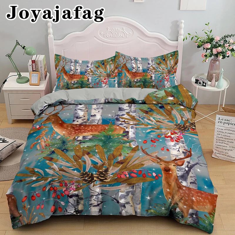 

Watercolor Deer King Queen Bedding Set Single Double Duvet Cover With Zipper Cosure Bedclothes For Kids Adult Bed Sets 2/3pcs