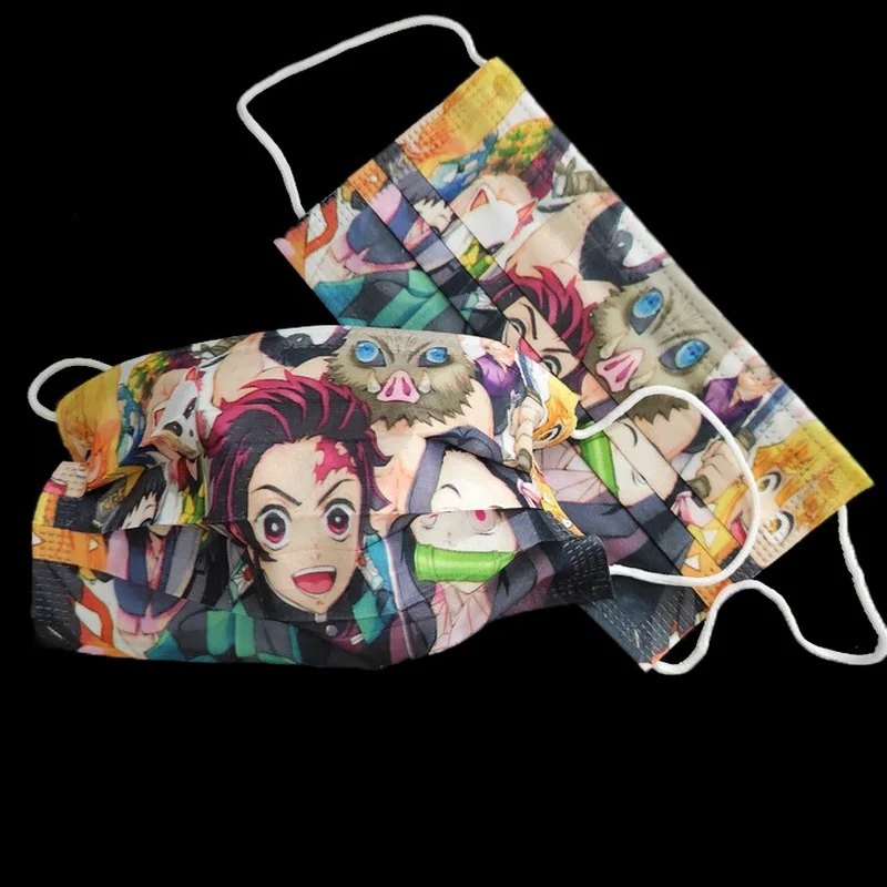 

50 Pcs /box New Demon Slayer Cosplay Mask Adults Children's Masks Printed Masks Full Edition Safe One-time Masks In Stock