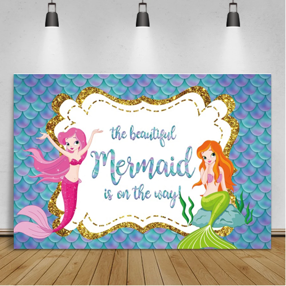

Laeacco Mermaid Photography Background Baby Girls Shows Birthday Portrait Custom Photographic Photo Backdrop Photocall