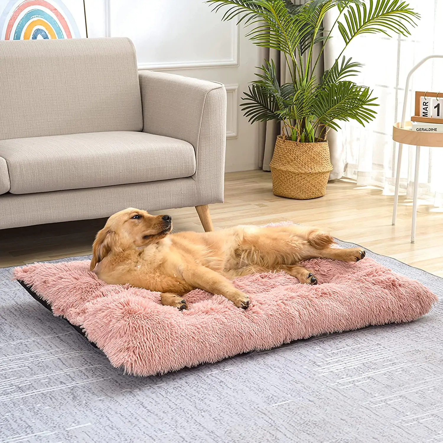 

Large Dog Bed for Crate Washable Fluffy Calming Pet Bed Mat Waterproof Pet Kennel for Large Medium Small Puppy Dogs Cats