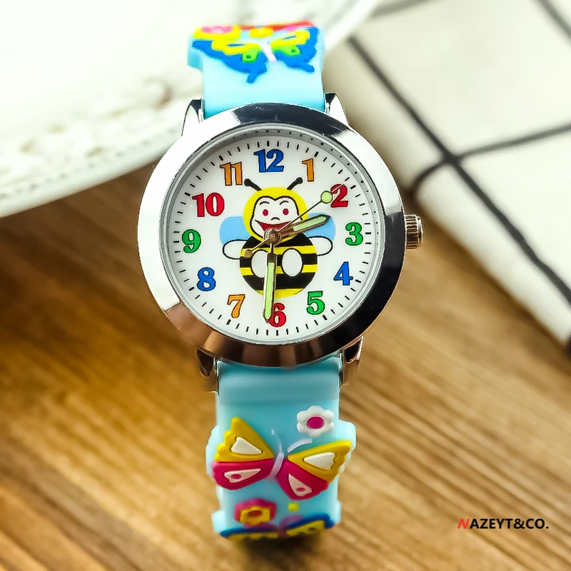 

New arrived 3D cartoon bee little girls boys quartz watch children student kids luminous hands silicone clock Relojes kol saati