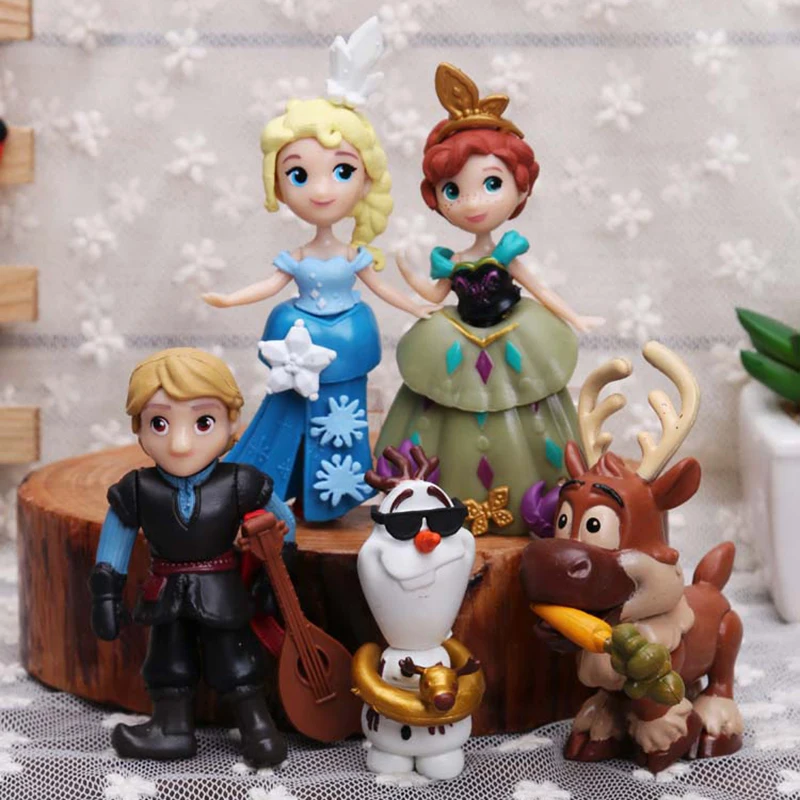 

5 pcs/set Disney girls frozen Action Toy Figures Toy Decoration Elsa Anna Cartoons Cake Decoration DIY Anime Model Toys