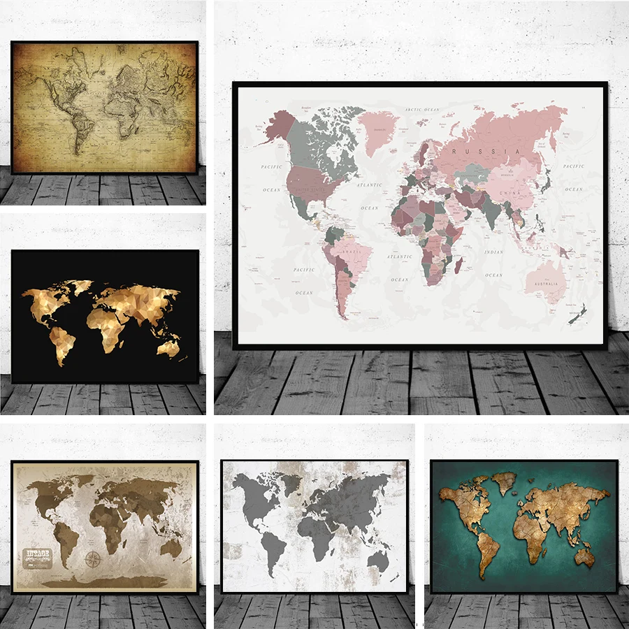 

Vintage Color World Map Poster and Prints Canvas Painting Modern Picture Wall Art Painting Living Room Home Decoration Cuadros