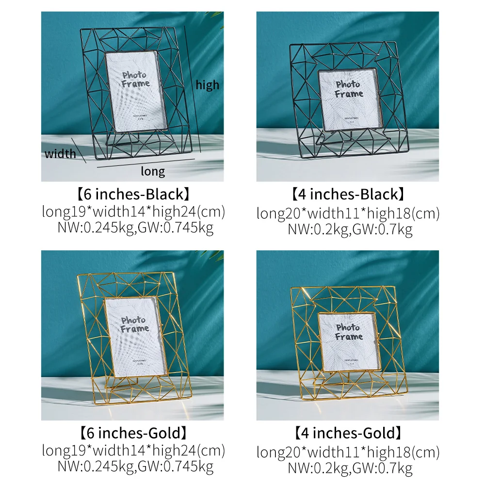 

Metal hollow creative square photo frame home modern style desk table vertical photo frame gold silver photo frame wedding gift
