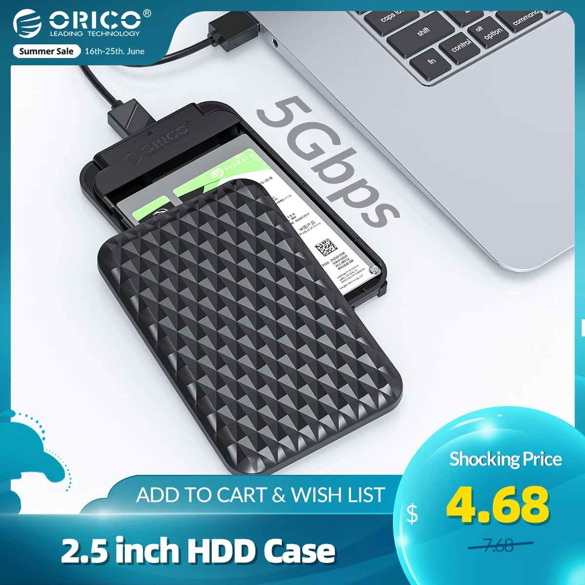 ORICO 2.5 Inch HDD Case SATA to USB 3.0 5Gbps 4TB SSD HDD Enclosure Support UASP HD External Hard Disk Box for 7-9.5mm HDD Box