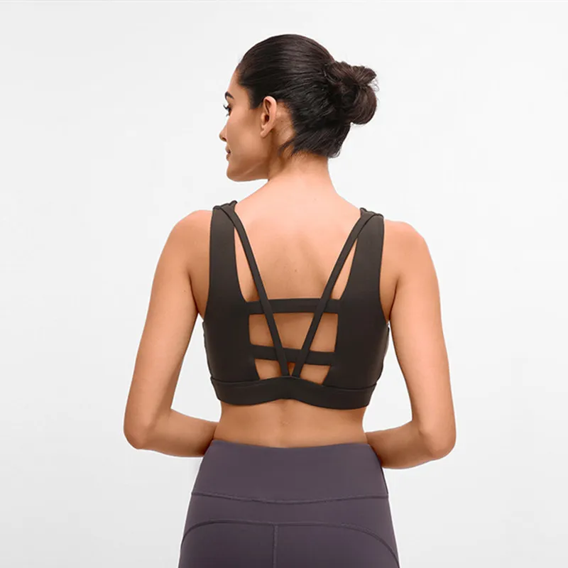 New Shockproof Sports Bra Women Gym Fitness Push Up Bras Deep V sexy hollow Yoga Bra Back Cross Ladies Run Bras fitness Top