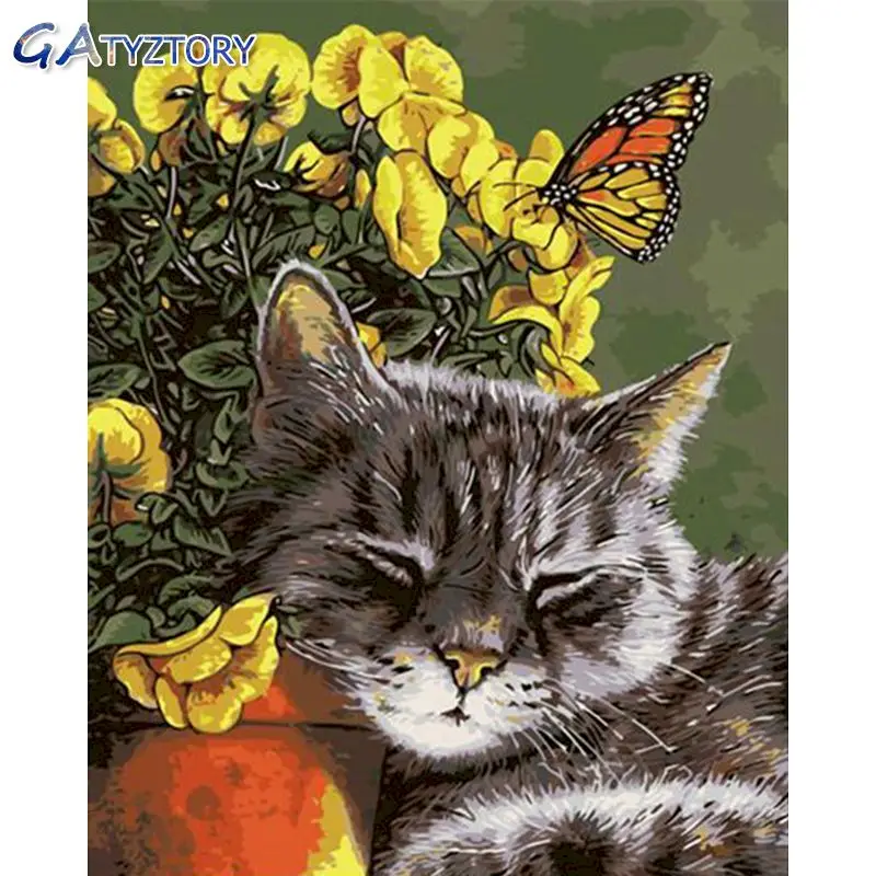 

GATYZTORY DIY Painting by numbers Pet cat paint by numbers for children photo frames for picture wall art canvas acrylic paint 4