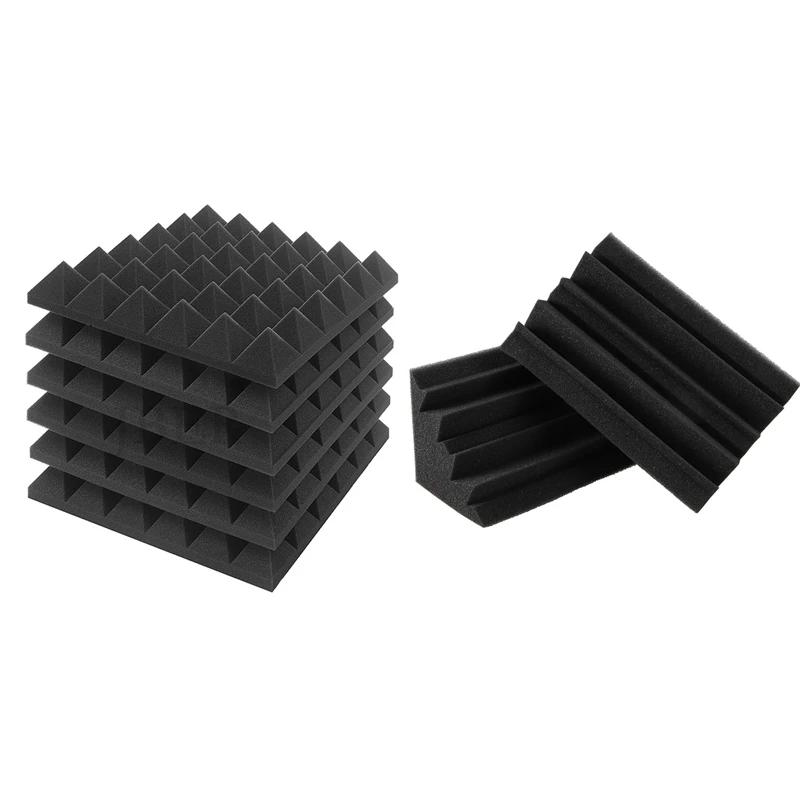 

18 Pcs Black Bass Sponge for Corner Wall, Sound Absorbing Studio Sponge 12X12X24Cm & 30X30X5Cm