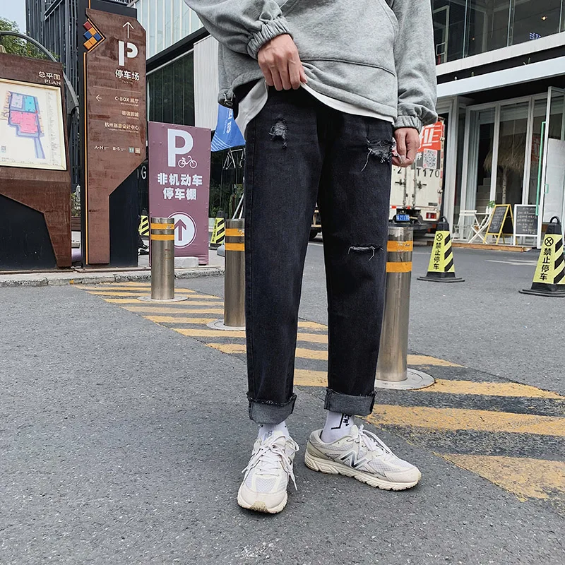 

Summer Slim Fit Jeans for Mens Streetwear Korean Designer Regular Distressed Denim Slim Homme Pants Hip Hop Hole Jeans Trousers