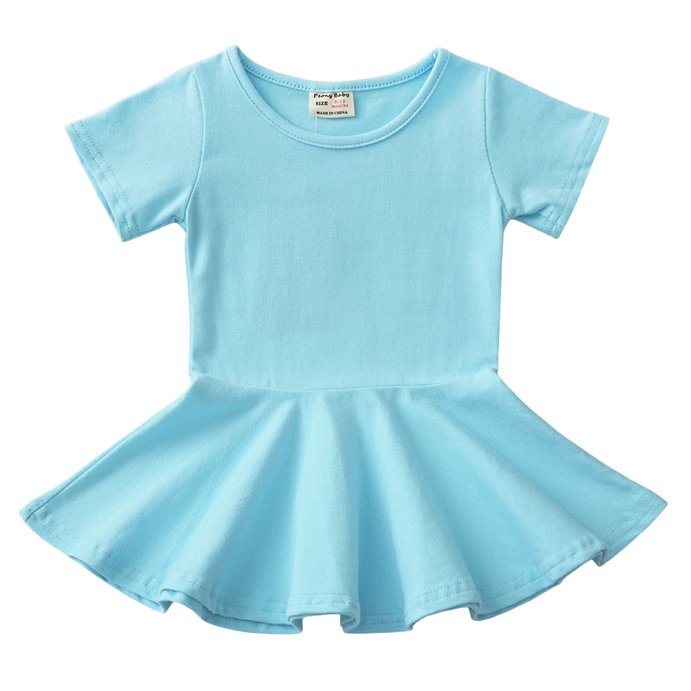 

Little Girl Dress Solid Colors Short Sleeves Cotton Summer Casual Ruffled Pullover 6-48m