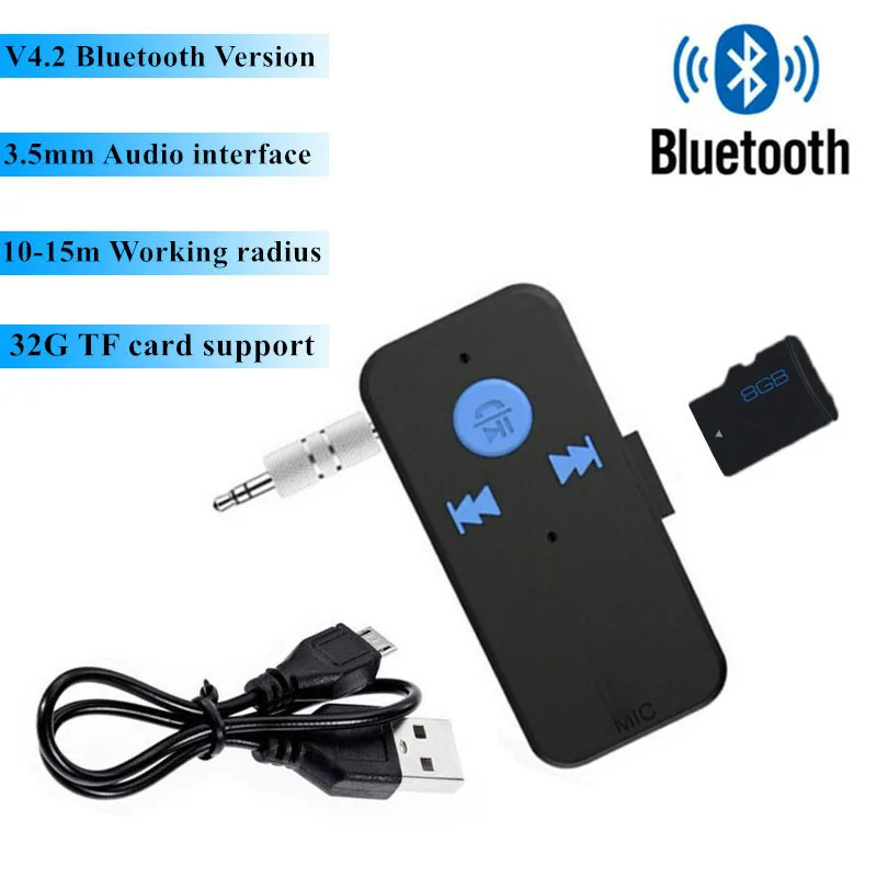 

3 In 1 Bluetooth-Compatible Car Kit V4.2 Receiver 3.5mm AUX + TF Card Reader Hands Free Call Stereo Audio Receiver Music Adapter