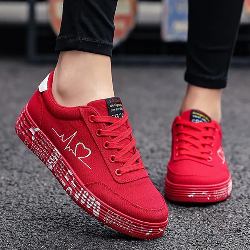 

2021 Vulcanized Shoes Women Fashion Lace-up Ladies Sneakers Casual Breathable Canvas Lover Shoes Female Graffiti Flats