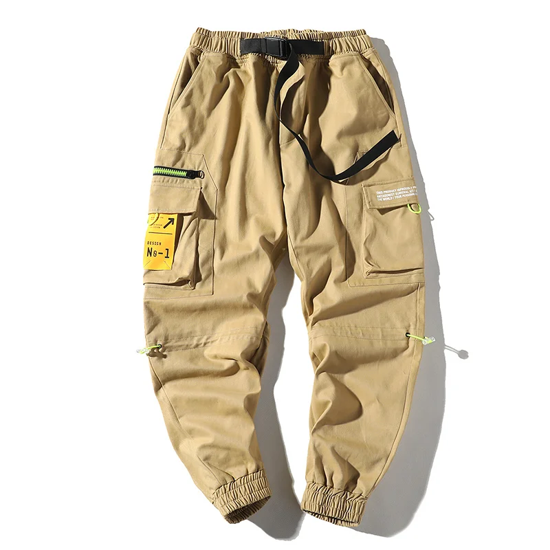 

2022 Autumn Men Ribbons Pants Streetwear Cargo Pants Hip Hop Joggers Pants Overalls Fashions Baggy Pockets Trousers