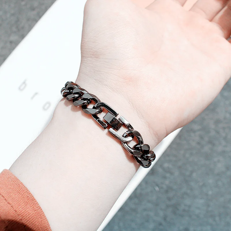 Мужской браслет из нержавеющей стали черный с кубинским панцирным плетением