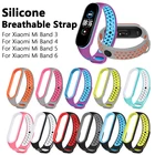 Силиконовый дышащий ремешок для Xiaomi Mi Band 6, двухцветный сменный ремешок для Xiaomi Band 3 4 5, пористые Спортивные ремни с защитой от пота